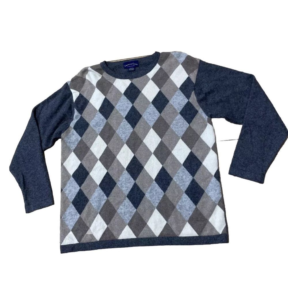 CHARTER CLUB Cashmere Sweater Mens L Brown Tan Argyle Diamond Pullover Preppy L